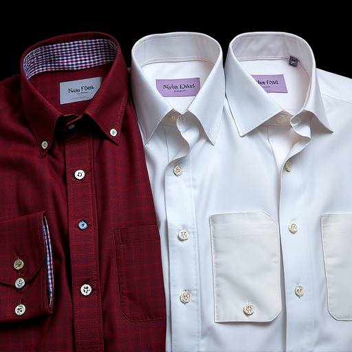 A collection of finely detailed custom dress shirts in various fabrics and colors, showcasing collar and cuff options.
